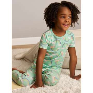 Simple Joys by Carter's Baby Girls' 6-Piece Snug Fit Cotton Pajama Set, Mint Green Rainbow/Pink/White Dinosaur/Stripe/Unicorn, 12 Months