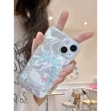 XBS-Better Case for iPhone 14 6.1"", Colorful Fashion Premium Elegant Protective Cute Lovely Electroplated Silver Bow Case for iPhone 14 6.1"", Pattern