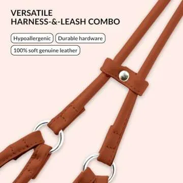 CollarDirect Rolled Leather Dog Harness Small Puppy Step-in Leash Set for Walking Pink Red White Blue Green Black Purple Beige Brown Yellow (Brown, S)