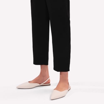 Riekhany Slingback Flats for Women Slip On Pointed Toe Casual Mule Shoes White