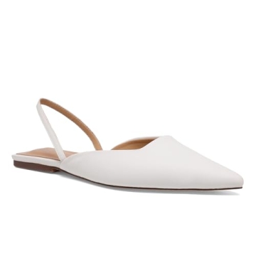 Riekhany Slingback Flats for Women Slip On Pointed Toe Casual Mule Shoes White