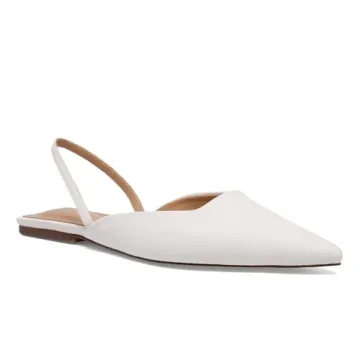Riekhany Slingback Flats for Women Slip On Pointed Toe Casual Mule Shoes White