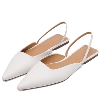 Riekhany Slingback Flats for Women Slip On Pointed Toe Casual Mule Shoes White