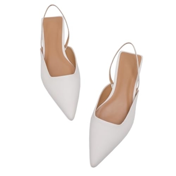 Riekhany Slingback Flats for Women Slip On Pointed Toe Casual Mule Shoes White