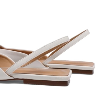 Riekhany Slingback Flats for Women Slip On Pointed Toe Casual Mule Shoes White