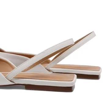Riekhany Slingback Flats for Women Slip On Pointed Toe Casual Mule Shoes White