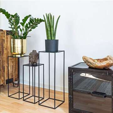 kimisty Set 3 Plant Stand, Wedding Centerpiece, Pedestal Table, High Nesting Rack, Display Flower Holder, Tiered Planter, Wedding Decor, Curio Stand, Rust-Free (Set of 3 Black)