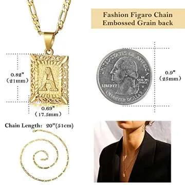 KissYan Initial Letter Pendant Necklace for Men Women, 14K Gold Plated Square Capital Monogram Necklace Alphabets from A-Z Figaro Chain Jewelry (Gold, L)