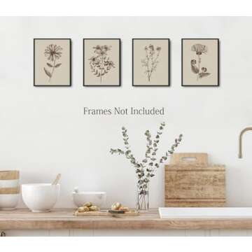 LNLAGBO Boho Wall Art Set of 4 Botanical Prints - Neutral Art for Rustic Vintage Farmhouse Home Deco...