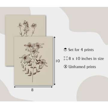 LNLAGBO Boho Wall Art 4 Set Botanical Prints for Home