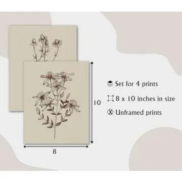 LNLAGBO Boho Wall Art 4 Set Botanical Prints for Home