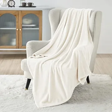 Bedsure Fleece Blanket Twin Size Cream - 300GSM Lightweight Plush Fuzzy Cozy Soft Warm Blanket for B...