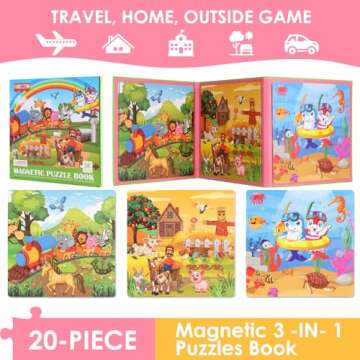 Magnetic Puzzles for Kids Ages 4-6, 20-Piece Travel Toys Animal Toddler Puzzles Ages 2-4, Educationa...
