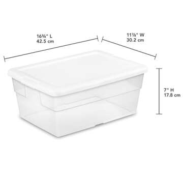Sterilite 12-Pack Storage Box, Stackable Clear Plastic Bins with Snap-On Lids, 16 Quart