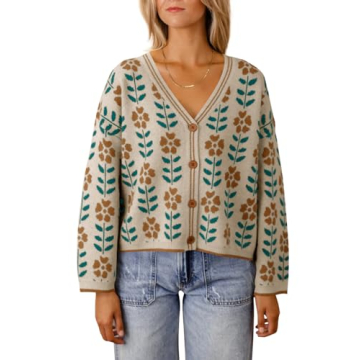 Saodimallsu Womens Floral Print V Neck Open Front Cardigan for Stylish Comfort