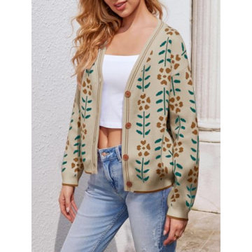 Saodimallsu Floral Print V Neck Cardigan for Women