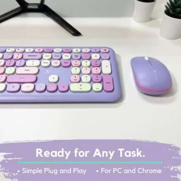X9 Purple Keyboard and Mouse Wireless Colorful - Transform Your Space with 2.4G Aesthetic Cute Keyboard and Mouse Combo Retro for PC Computer and Laptop