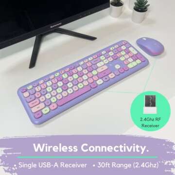 X9 Purple Keyboard and Mouse Wireless Colorful - Transform Your Space with 2.4G Aesthetic Cute Keyboard and Mouse Combo Retro for PC Computer and Laptop