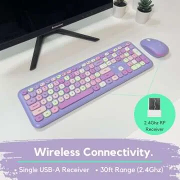 X9 Purple Keyboard and Mouse Wireless Colorful - Transform Your Space with 2.4G Aesthetic Cute Keyboard and Mouse Combo Retro for PC Computer and Laptop