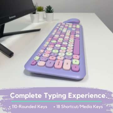 X9 Purple Keyboard and Mouse Wireless Colorful - Transform Your Space with 2.4G Aesthetic Cute Keyboard and Mouse Combo Retro for PC Computer and Laptop