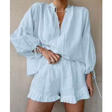 Mxiqqpltky Stylish Linen Shorts Sets for Women