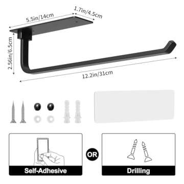 Matte Black Aluminum Paper Towel Holder for Easy Installation