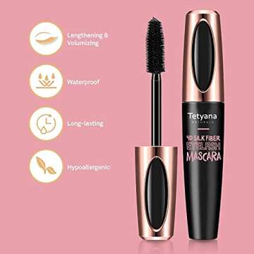 4D Silk Fiber Lash Mascara Waterproof, Luxuriously Longer, Thicker, Voluminous Eyelashes, Long-Lasting, Dramatic Extension, Smudge-proof, Hypoallergenic Formula
