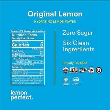 Lemon Perfect, Hydrating Organic Lemon Water, Zero Sugar, Flavored Water, Squeezed from Real Fruit, Plastic Neutral, No Artificial Ingredients, Original Lemon (12oz Bottles) 12pk