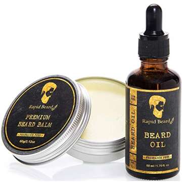Beard Grooming & Trimming Kit for Men Care - Beard Brush & Comb, Unscented Oil Leave in Conditioner, Mustache & Beard Balm Butter Wax Growth, Styling - Stocking Stuffers Set