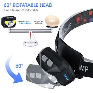 MOICO Headlamp Rechargeable,1100 Lumen Super Bright LED Head Lamp Flashlight with White Red Light, 2 Pack Motion Sensor Waterproof Head Lights, 8 Mode Headlight for Outdoor Camping Fishing Running