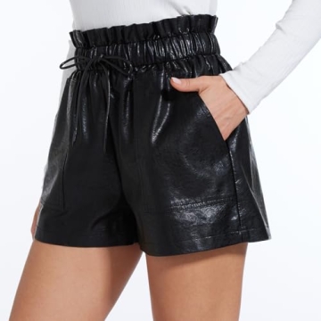 Chic High Waisted Wide Leg Black Faux Leather Shorts