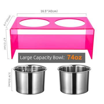 Raised Dog Bowl Stand Large Acrylic Dog Water Bowl Elevated Pet Feeder with Double Big Stainless Bow...