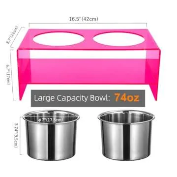 Raised Dog Bowl Stand Large Acrylic Dog Water Bowl Elevated Pet Feeder with Double Big Stainless Bow...