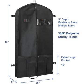 Simple Houseware 43-Inch Heavy Duty Garment Bag with Pockets for Dresses, Coats