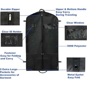 Simple Houseware 43-Inch Heavy Duty Garment Bag with Pockets for Dresses, Coats