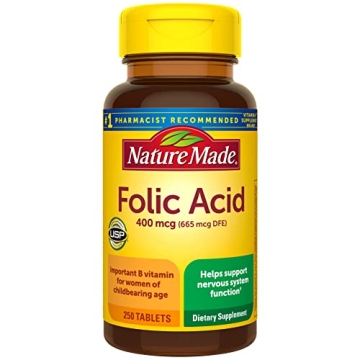 Nature Made Folic Acid 400 mcg - 250 Tablets for Healthy Nervous System