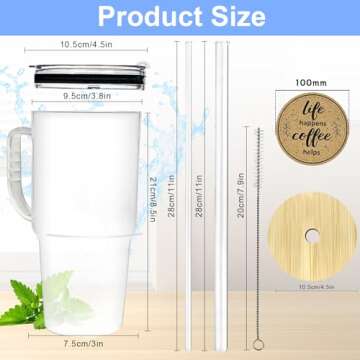 ONEHAUS Glass Tumbler with Straws and Lids, 40oz Large Glass Coffee Tumbler with Handle, Clear Water...