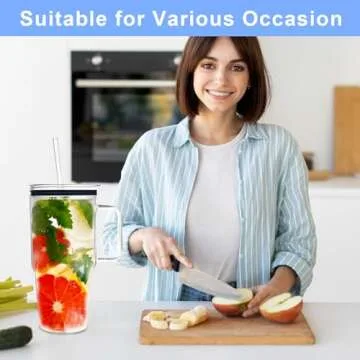 ONEHAUS Glass Tumbler with Straws and Lids, 40oz Large Glass Coffee Tumbler with Handle, Clear Water Bottle for Car, Camping, Travel, and Outdoor Activities