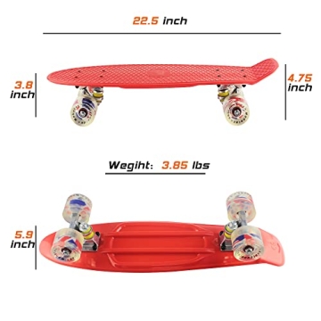 Meketec Mini Cruiser Skateboard Red for Kids & Beginners