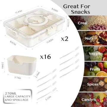 Dunruz Snackle Box Container,Portable Snack Box 8 Compartment Divided Serving Tray with Lid and Hand...