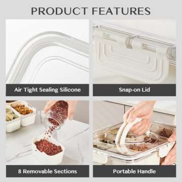 Dunruz Snackle Box Container,Portable Snack Box 8 Compartment Divided Serving Tray with Lid and Handle,Clear Storage Organizer for Fruit Candy Nuts Veggie-Perfect for Road Travel Party（2 Pack）