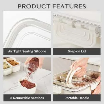 Dunruz Snackle Box Container,Portable Snack Box 8 Compartment Divided Serving Tray with Lid and Handle,Clear Storage Organizer for Fruit Candy Nuts Veggie-Perfect for Road Travel Party（2 Pack）