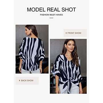 Asvivid Womens Striped V Neck Tops for Casual Style