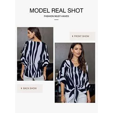 Asvivid Womens Striped V Neck Tops for Casual Style