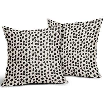 Polka Dot Pillow Covers 18x18 Set of 2 Black Cream Throw Pillows Boho Design Brush Strokes Decorativ...