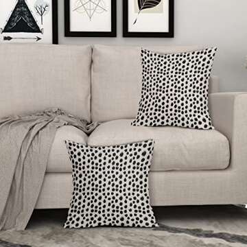 Polka Dot Pillow Covers 18x18 Set of 2 Black Cream Throw Pillows Boho Design Brush Strokes Decorative Outdoor Pillowcase Square Cushion Cover Linen Pillow Case for Home Sofa Couch Bed