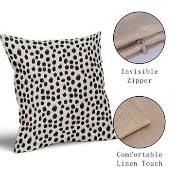 Polka Dot Pillow Covers 18x18 Set of 2 Black Cream Throw Pillows Boho Design Brush Strokes Decorative Outdoor Pillowcase Square Cushion Cover Linen Pillow Case for Home Sofa Couch Bed