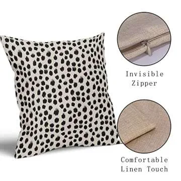 Polka Dot Pillow Covers 18x18 Set of 2 Black Cream Throw Pillows Boho Design Brush Strokes Decorative Outdoor Pillowcase Square Cushion Cover Linen Pillow Case for Home Sofa Couch Bed