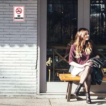 No Smoking Sign,2 Pack No Smoking Metal Reflective Signs - 10 x 7 .040 Rust Free Heavy Duty Aluminum sign - UV Printed With Professional Graphics - Easy To Mount - Indoor & Outdoor Use