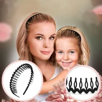 ULTIMUTE 8 PCS Fashion No Slip Effortless Plastic Headbands with Teeth Comb Black Skinny Hair Accessories Bands for Women Men Teen Girls, Matte Black